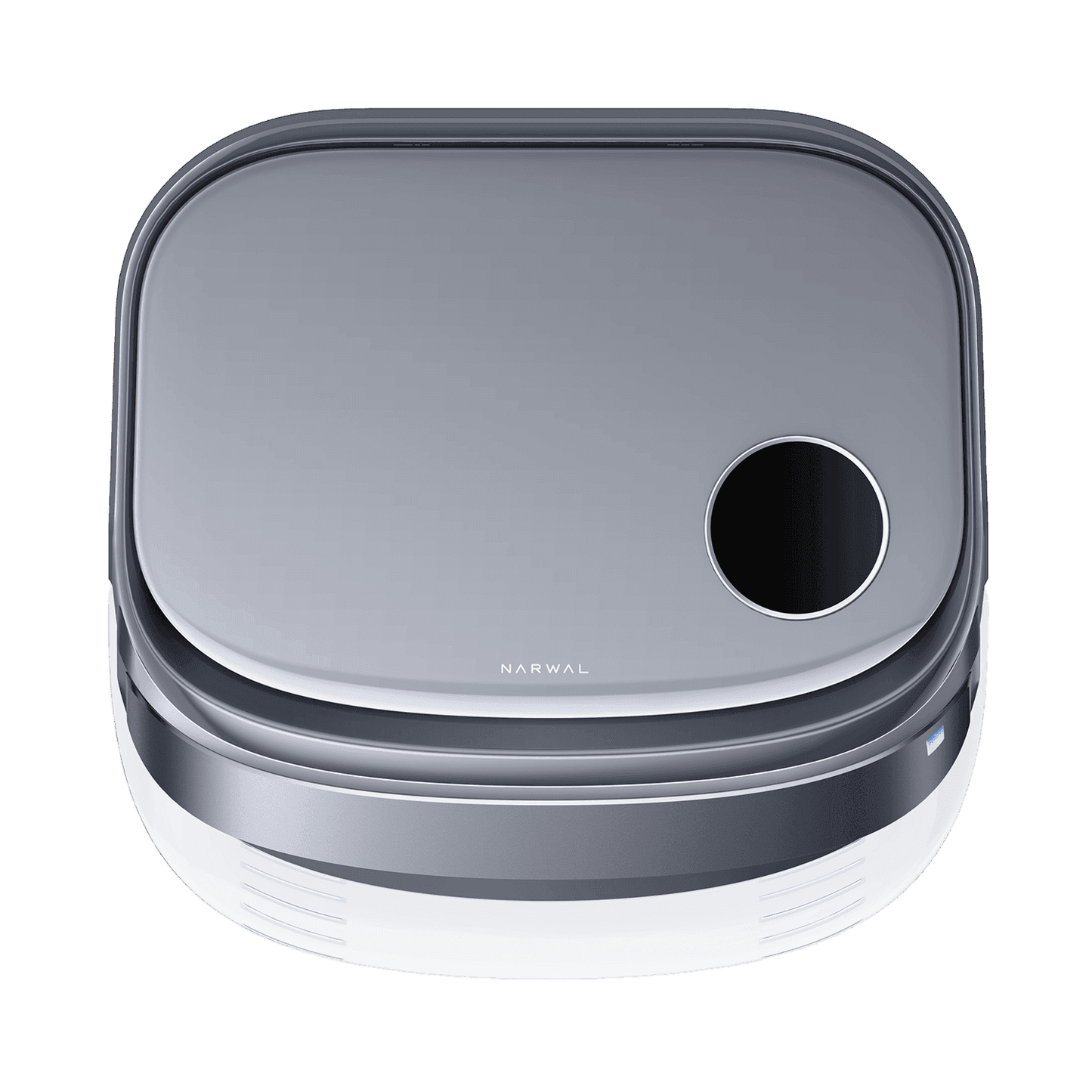 Topvy av Narwal Freo Z 10 Ultra (grey) robotdammsugare med rundad design och kontrollpanel för smart styrning.