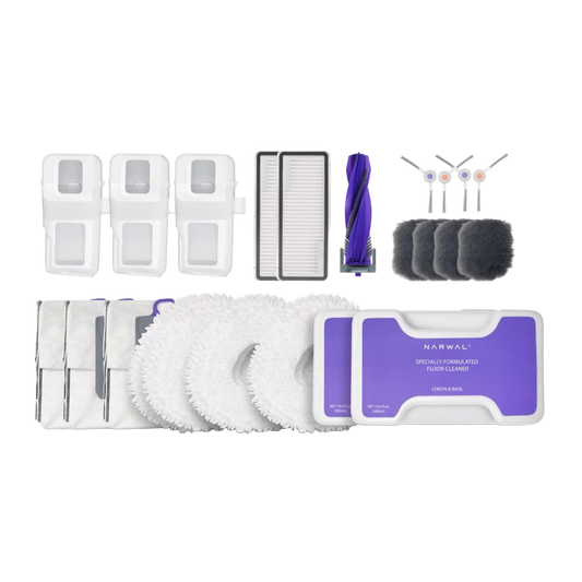 Narwal Z Ultra Tillbehörskit med mopppads, HEPA-filter, sidoborstar och rengöringsmedel för robotdammsugare. Perfekt för underhåll av Z Ultra.