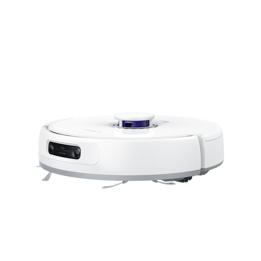 Narwal Freo Z Ultra White robotdammsugare med dubbla RGB-kameror och AI-navigering, perfekt för smart hemstädning.