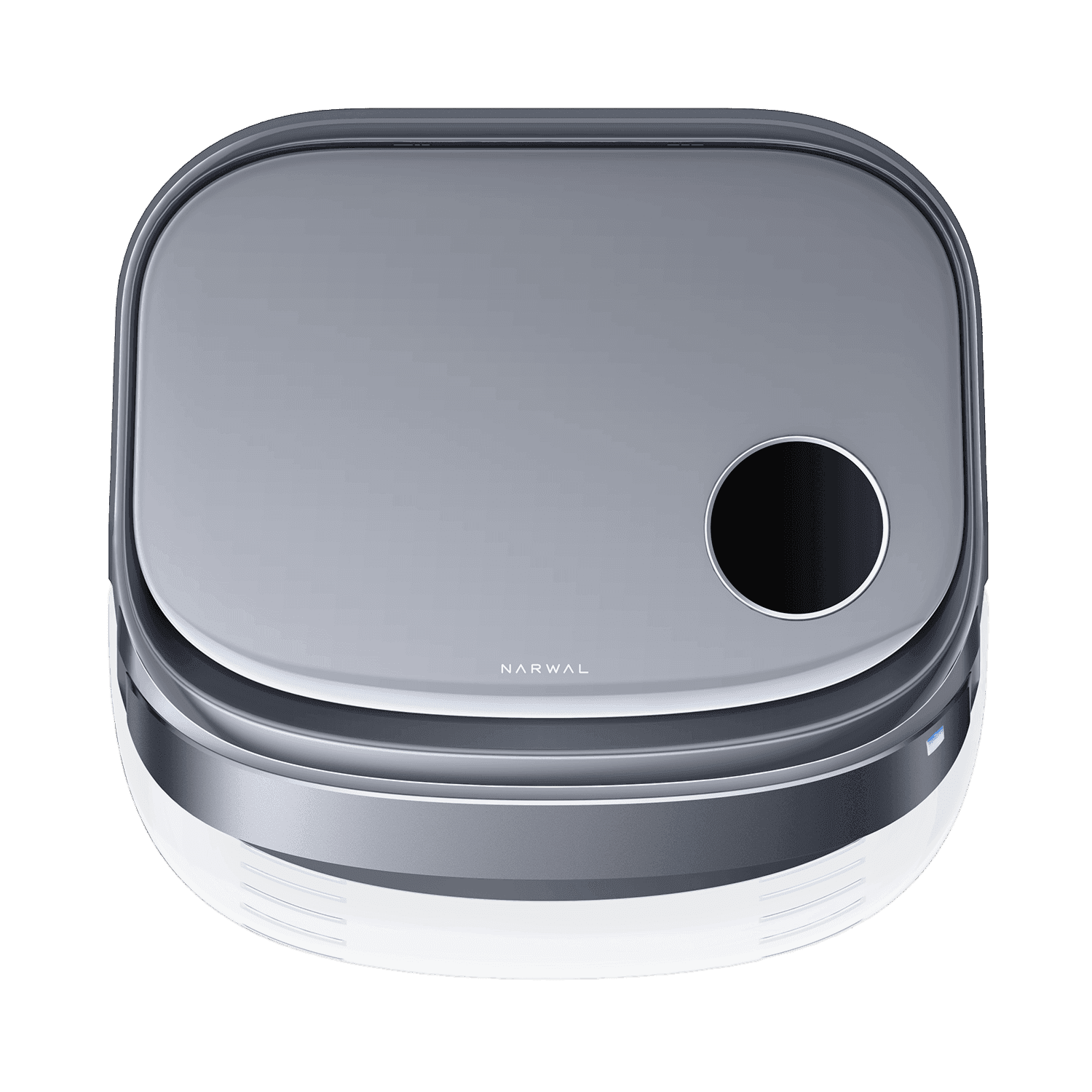 Topvy av Narwal Freo Z 10 Ultra (grey) robotdammsugare med rundad design och kontrollpanel för smart styrning.